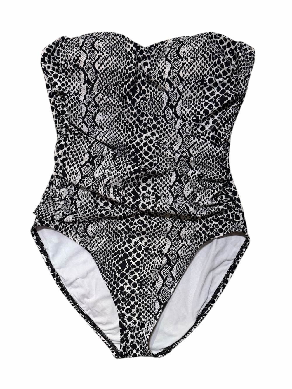 Boston Proper Women’s Size 12 Black Ivory Snakeskin Print Strapless Swimsuit